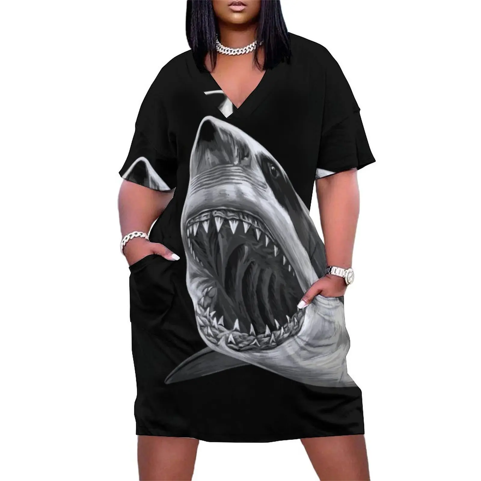 

Great White Shark Loose Pocket Dress women's fashion dresses Women's long dress