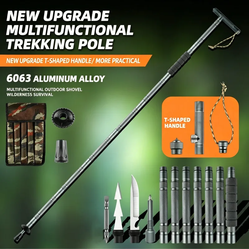 CEOI GWOK Compact 5-7 Section Foldable Aluminum Trekking Pole Multi Function Cane for Seniors Outdoor Climbing Walking Sticks
