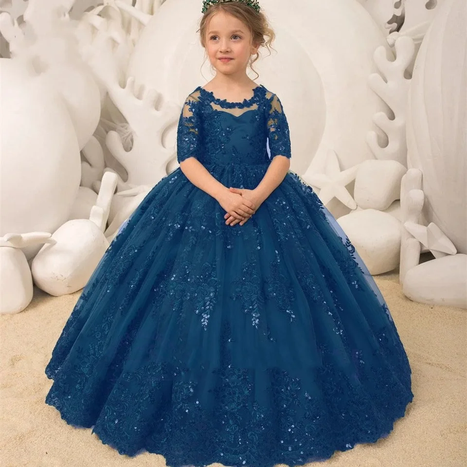 green emerald velvet dress Hi-Low Layered Green Satin Sequin Tulle Cap Sleeves Flower Girl Dress main image 1
