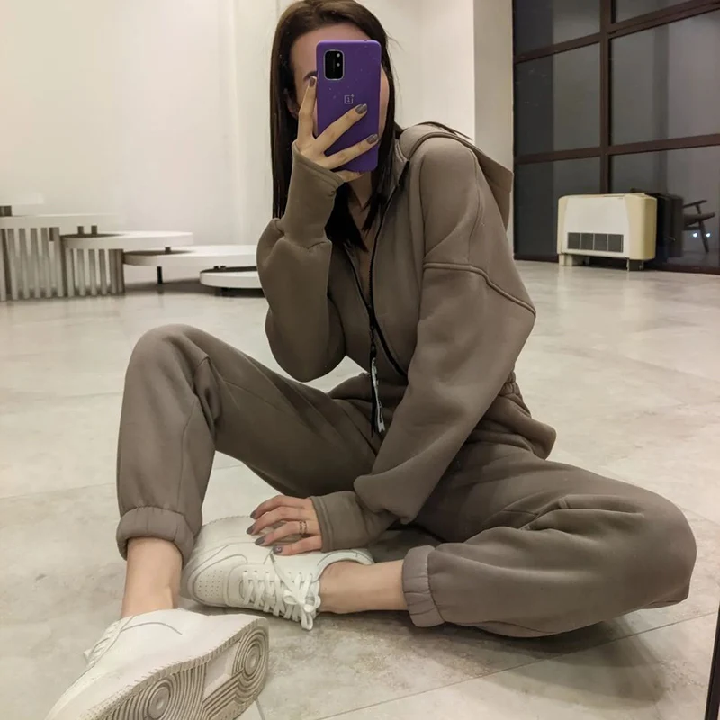 Elegant Hoodies Jumpsuit Fashion Women Long Sleeve One Piece Outfit Warm Overalls Autumn Winter Sportwear Rompers Tracksuits New