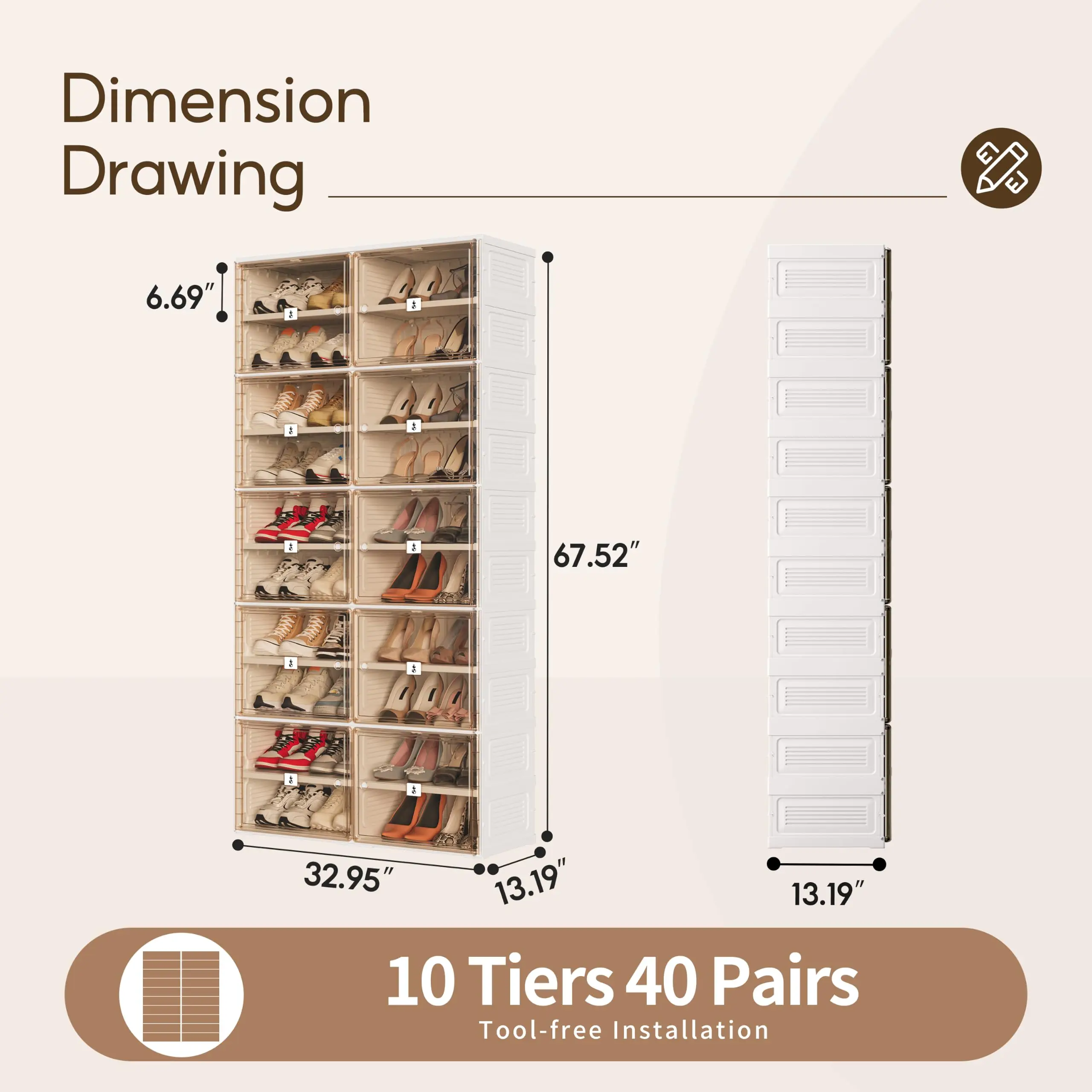 Shoe Rack, 40-Pair Foldable Shoe Storage Cabinet, Magnetic Doors