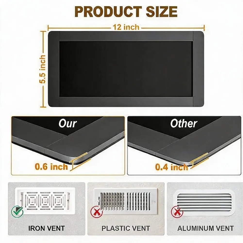 5Pcs Black PVC Magnetic Vent Cover Filter For Steel Floor Register Air Conditioning Louver Outlet Home RV Energy Saving