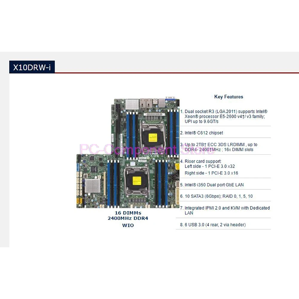 Imagem -04 - Placa-mãe para Supermicro Dual Server X10drw-i C612 2011 E52600 16 Dimms 2400mhz Ddr4 Wio