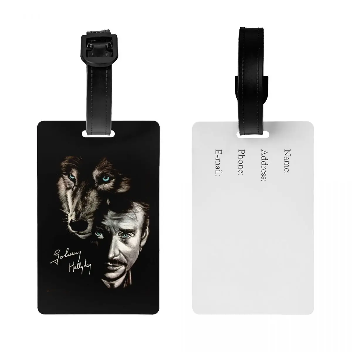 Johnny Hallyday e Etiquetas de Bagagem para Mala de Viagem, Etiqueta ID, Cantor Francês, Estrela do Rock, Capa Privacidade