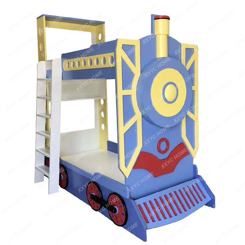 

Cartoon Solid Wood Car Children's Bed Boy Double-Layer Fire Lathe Parent-Child Theme Height-Adjustable Bed