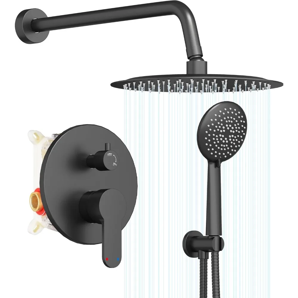 

Gabrielle Black Shower System: Balanced Pressure Shower Fixture with 12-Inch Stainless Steel Rainfall Showerhead and 5-Function