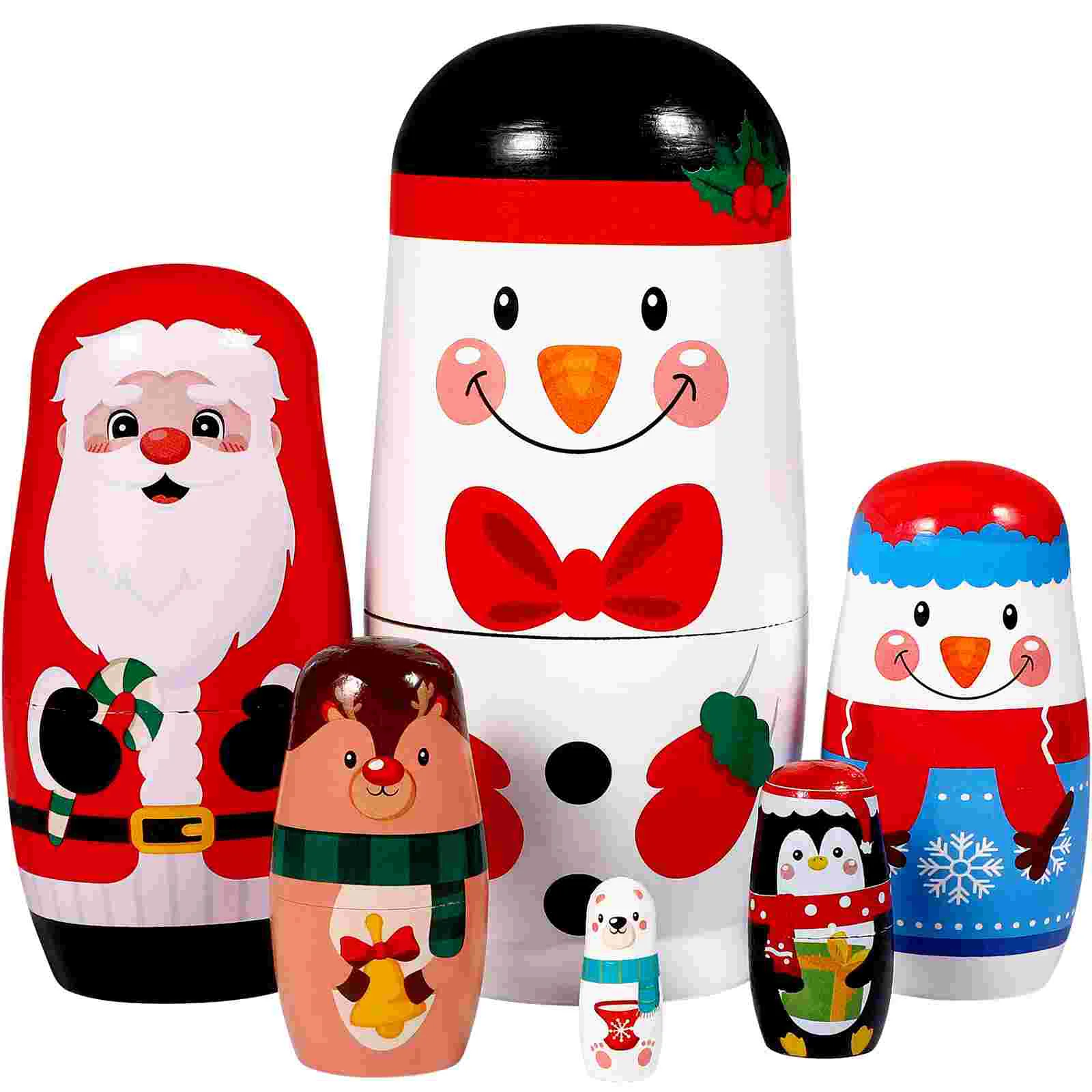 Matryoshka Children Wooden Snowman Nesting Dolls Christmas Stacking Animal