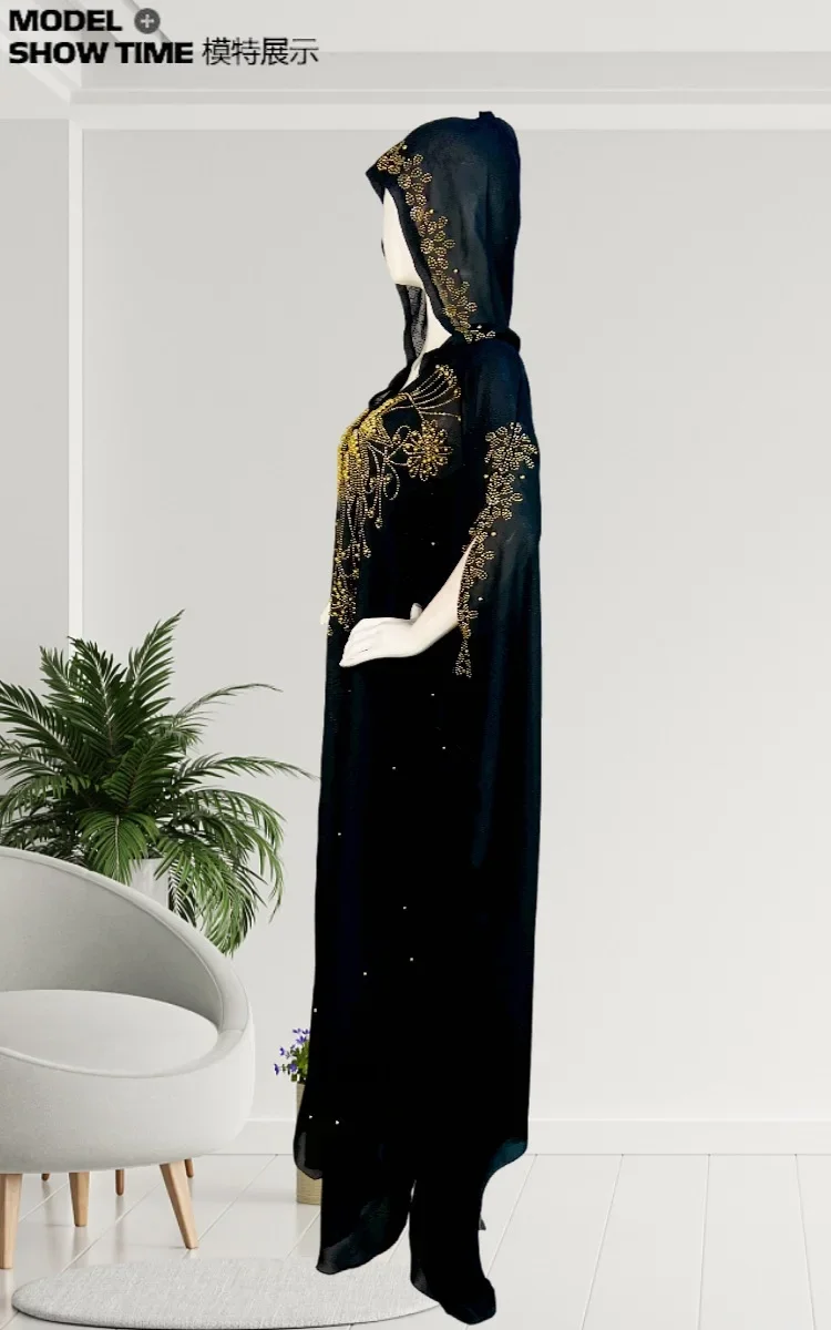 Fashion Casual Muslim Dresses Kaftan Large Size Abayas for Women Dubai Hooded Long Dress Loose Batwing Sleeve Islamic Clothing