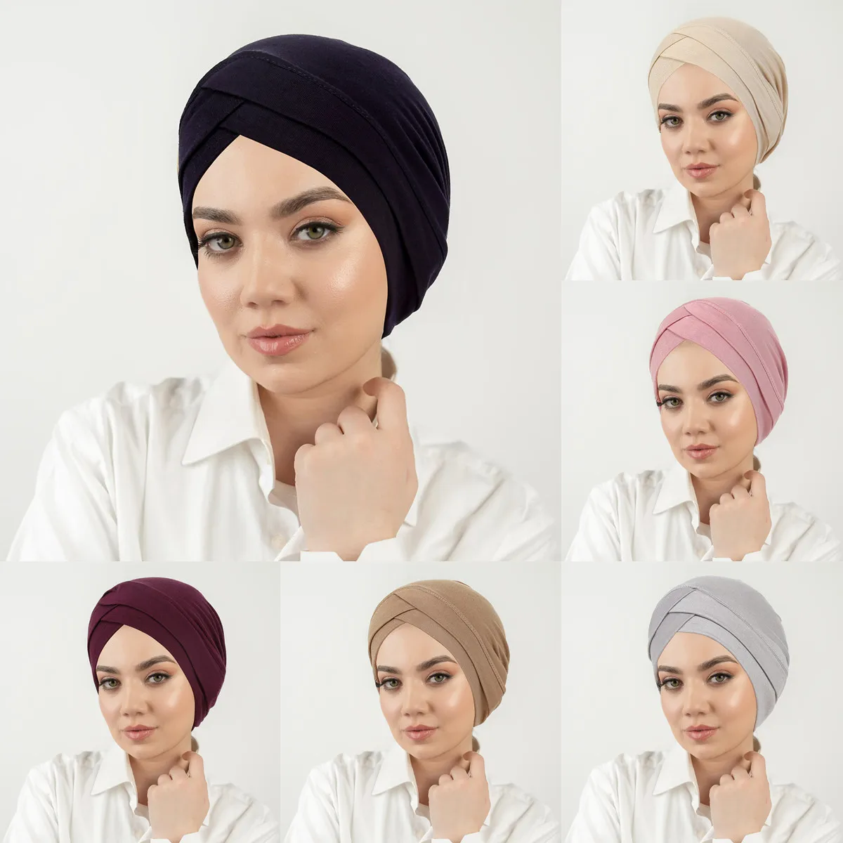Crossed Forehead Elastic Women Hijab Caps Muslim Wrap Head Turban Bonnet Fashion Headdress Islamic Clothing Accessories