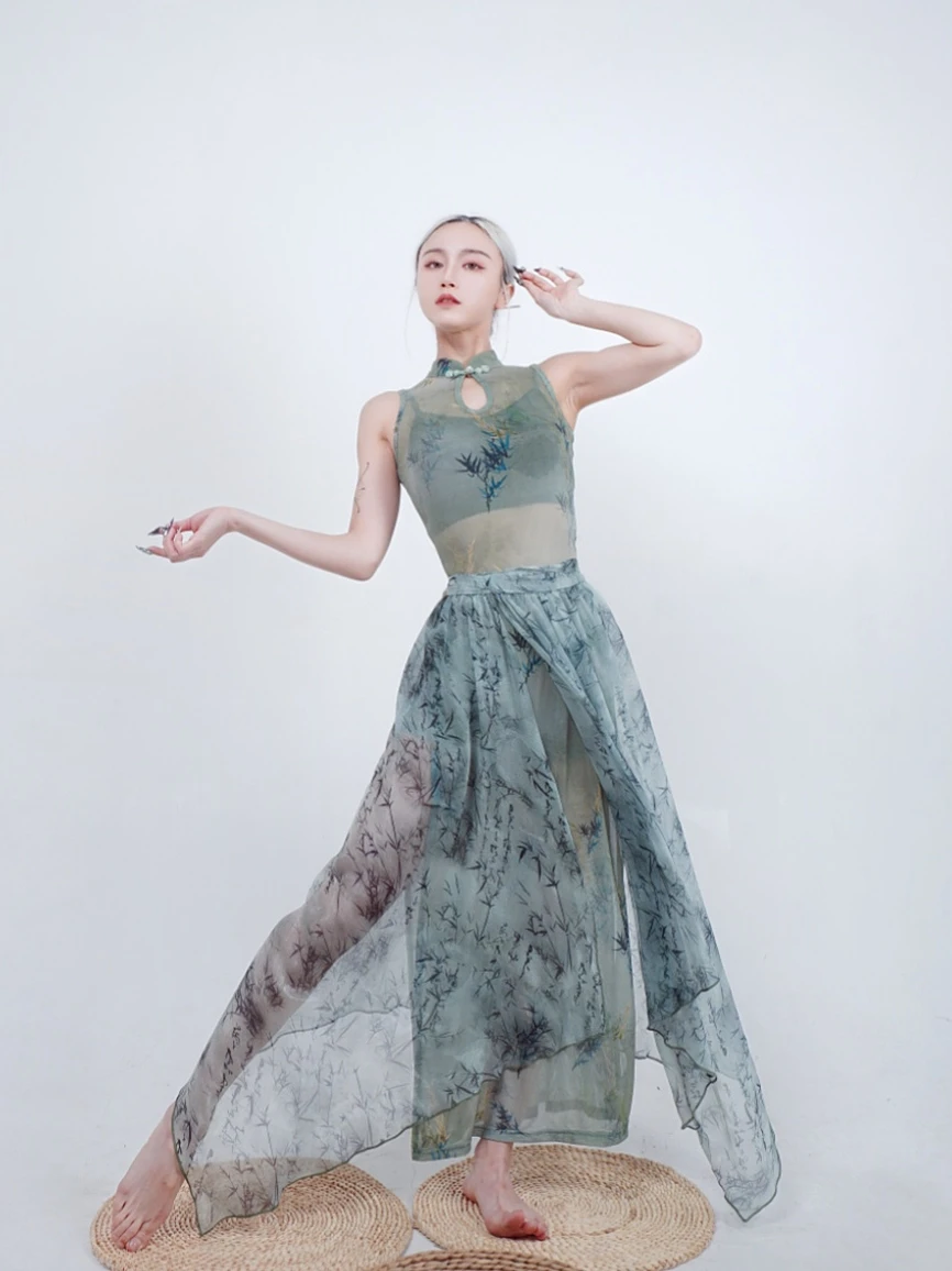 

Rour Bamboo Forest een Print Svel Qipao Dr Классический танцевальный костюм Ele Ladylike Sle