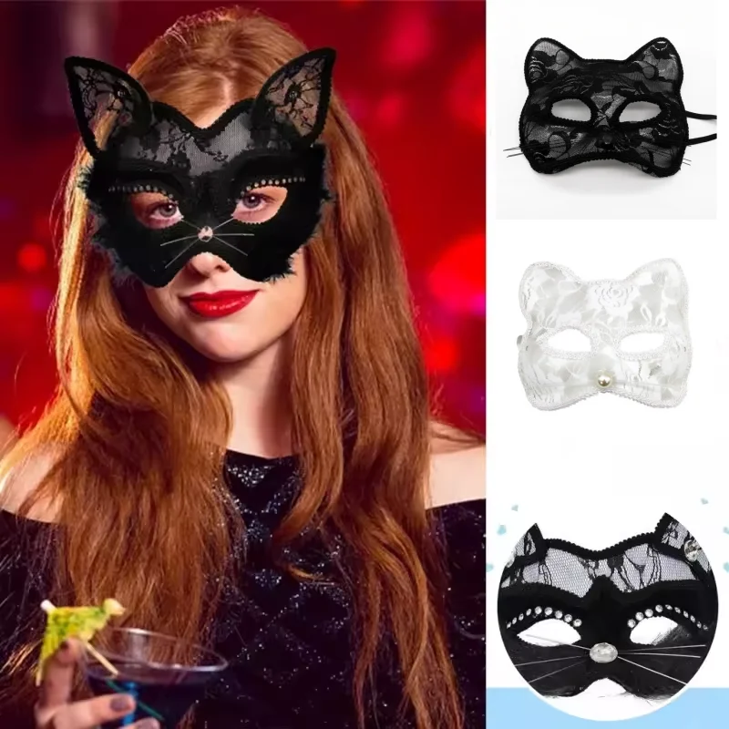 Masque en dentelle Sexy pour Cosplay d'halloween, masque œil de chat pour femmes, accessoires de fête de mascarade, accessoires de Costume, masque demi-visage