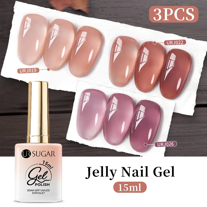 UR SUGAR 3PCS/SET 15ml Jelly Nude Nail Gel Polish UV/LED Soak Off Gel Nail Vanish For Nail Art DIY Salon Holiday Gift For Women