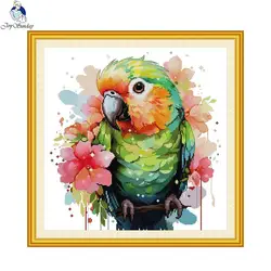 Joy Sunday Cross Stitch Complete Set Parrot DIY Handmade Needlework 11CT 14CT 16CT Modern Style Home Decor DMC Complete Kits