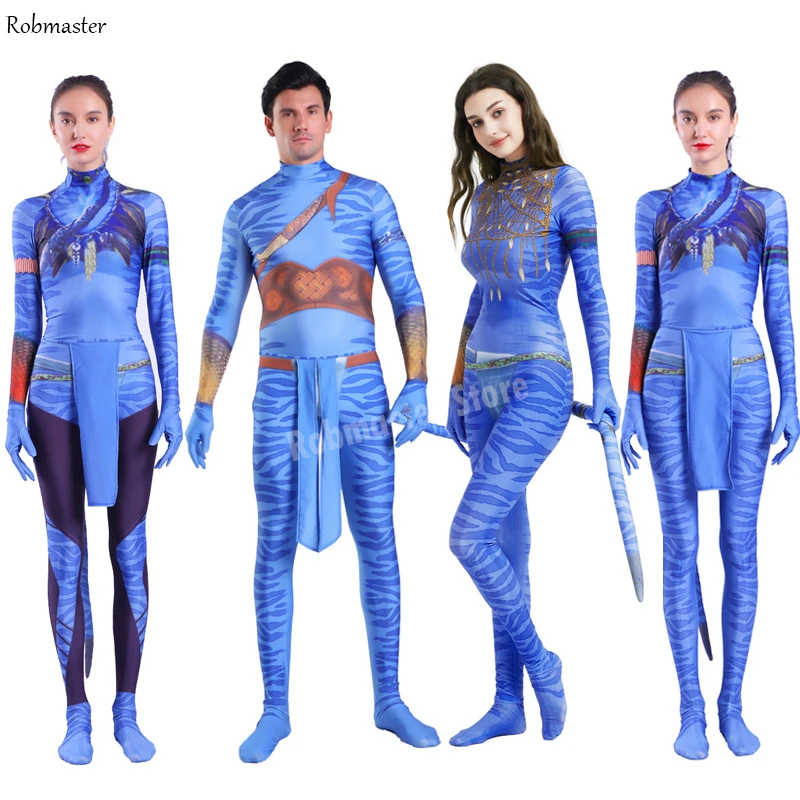 

Movie Avatar 2 Jake Sully Neytiri Cosplay Costumes Tail Spandex Zentai Suit Battle Bodysuit Jumpsuit Halloween Outfit Adult Kid