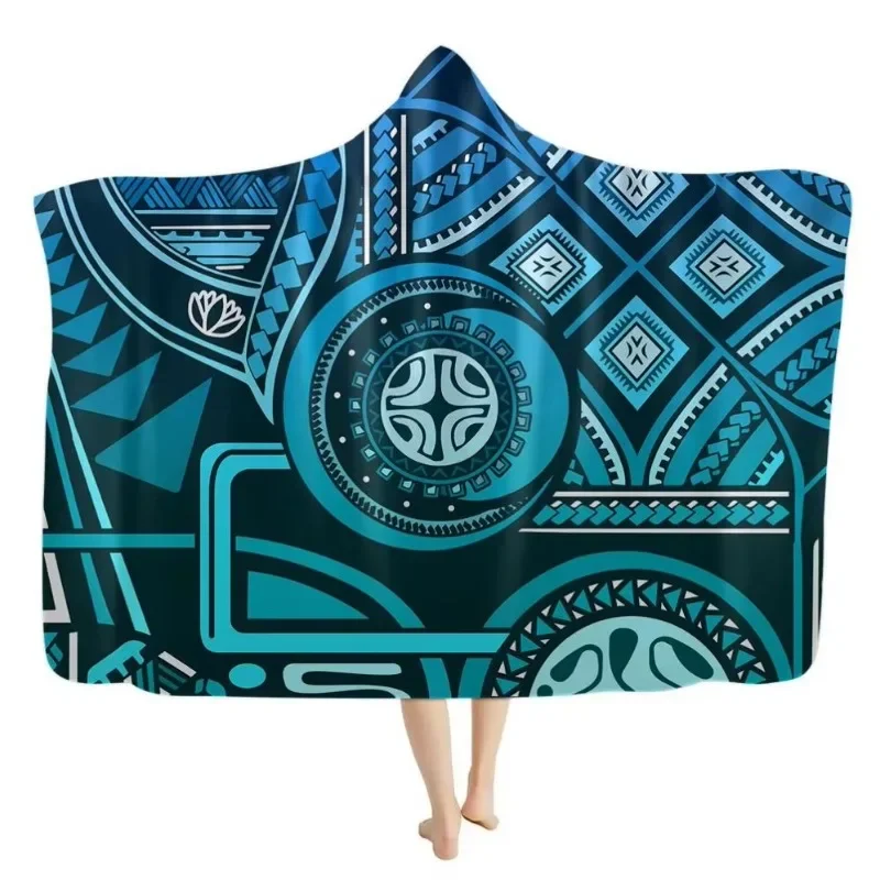 Maoli Hawaii Polynesian Tribal Samoan  Hibiscus Flower Floral Printed Hooded Blanket for Winter Oversize Comfy Hoodie 