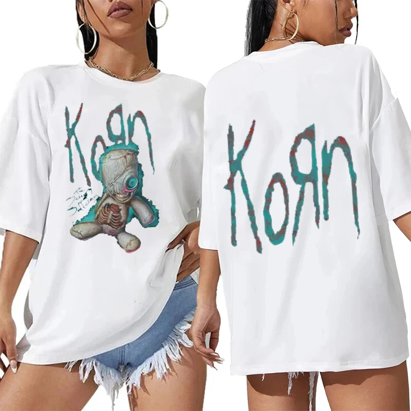 Fashion Vintage Korn Music Concert Rock Band Band T-shirts Men Women Casual Oversized Tshirt Male Crewneck T Shirts Streetwear