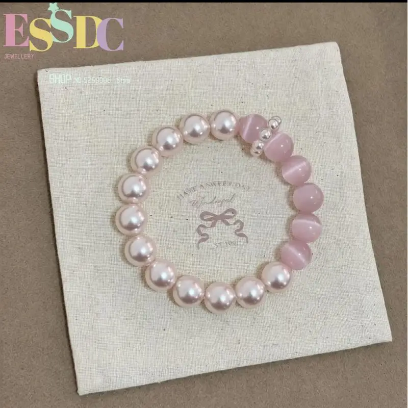 Pink Cat's Eye Bracelet Pearl Cat's Eye Bracelet Fresh Girly Sweet Bracelet Cute and Exquisite Girly Jewelry The First Choice