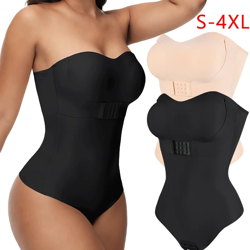 

S-4XL Bodysuit for Women Tummy Control Shapewear Thong Seamless Sculpt Front Closure Hipster Removable Strap Padded Body Shaper