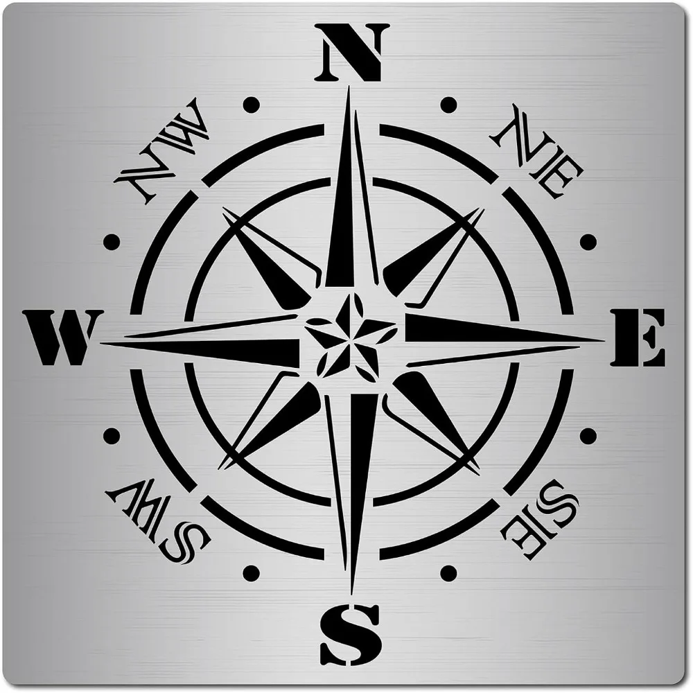 6.3 Inch Metal Compass Rose Stencil Stainless Steel Painting Reusable Template Journal Tool for Painting Wood Burning Pyrography
