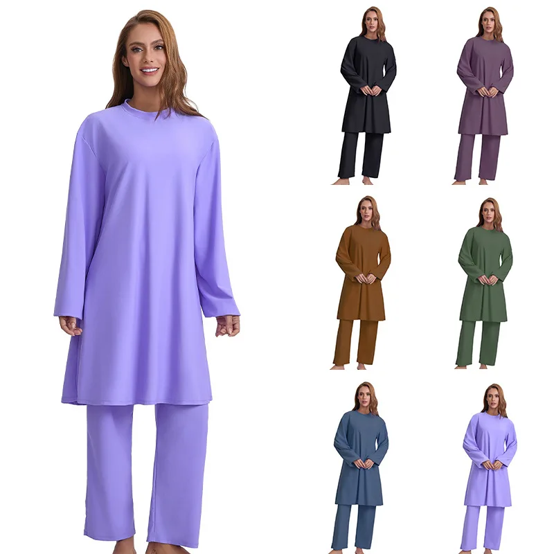 Modest Muslim Swimsuits for Women Long Sleeve Burkini 4pcs Set Full Coverage Islamic Swimwear Conservative Bathing Suit