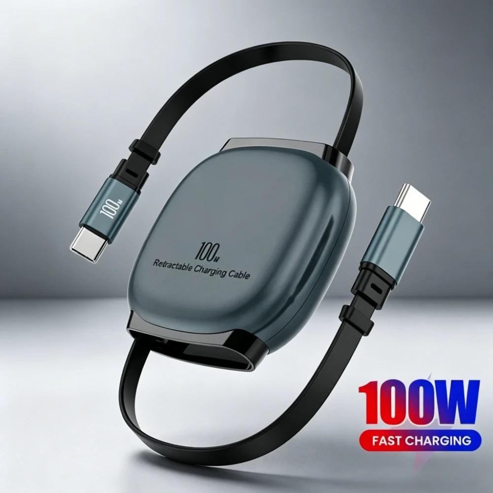 100W Type C To Type C Cable Phone Retractable PD Fast Charging Cable  USB C Data Cable Wire 1m For iPhone Samsung Redmi Huawei