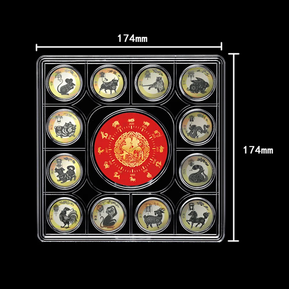 Commemorative Coin Collection Box Storage Box Plastic Zodiac Commemorative Protection Square Box Holder Round Storage Box