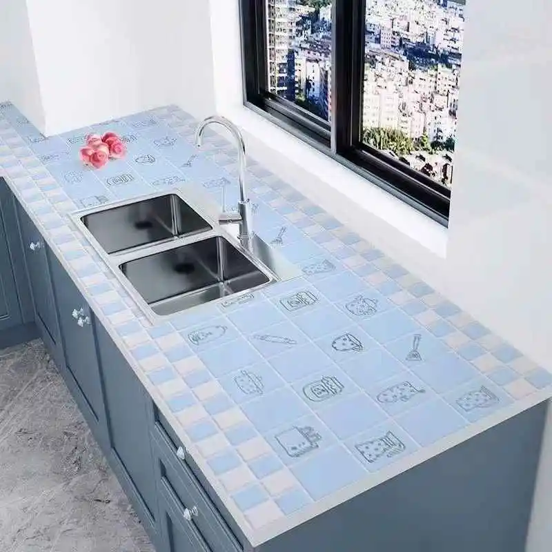 Kitchen Oil Resistant Stickers Waterproof Self-adhesive Wallpaper Stove Countertop Protective Pad Cabinet Countertop Marble Film