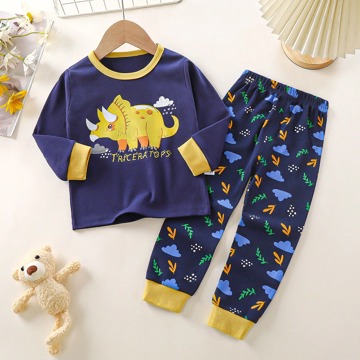 2024 Autumn 2pcs Baby Homewear Cartoon Print Long Sleeves Blouse Elastic Waist Pants Casual Cute Kids Pajamas Set