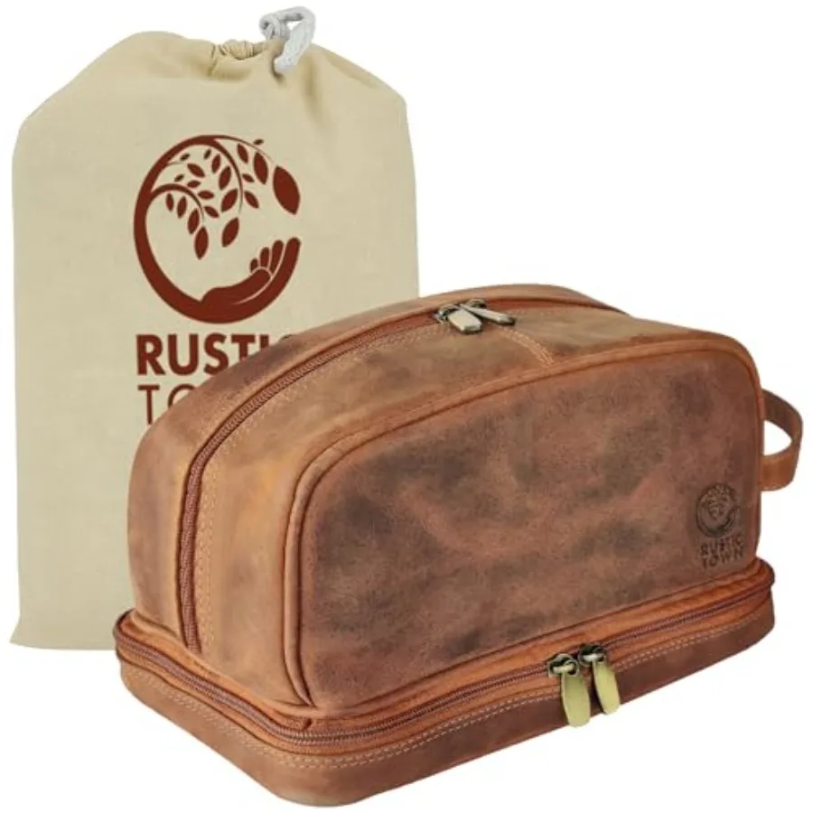 

Leather Toiletry Bag - Waterproof Ditty Kit for Men and Women, Travel Organizer for Full-Size Essentials, TSA Approved