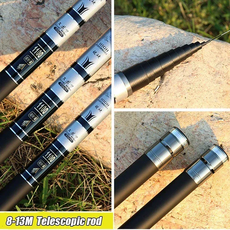 8M-13M Telescopic Fishing Rod Travel Fishing Rod,Portable Collapsible Bass Crappie Rod,Carbon Inshore Stream Trout Pole Free Tip