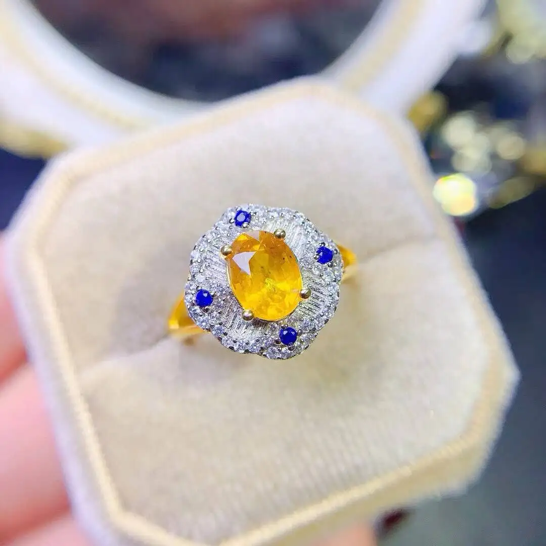 KJJEAXCMY Jewelry Natural Women's Yellow Sapphire Ring 925 silver inlay Colorful and splendid Crystal pure fire flash explosion