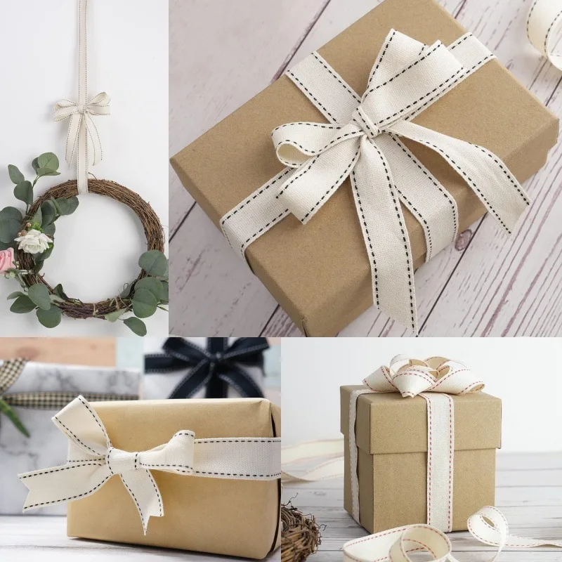 10yards Black Red Cotton Ribbons for Wedding Birthday Cake Packaging Xmas Gift Box Wrapping Bowknot Ribbons Party Decor
