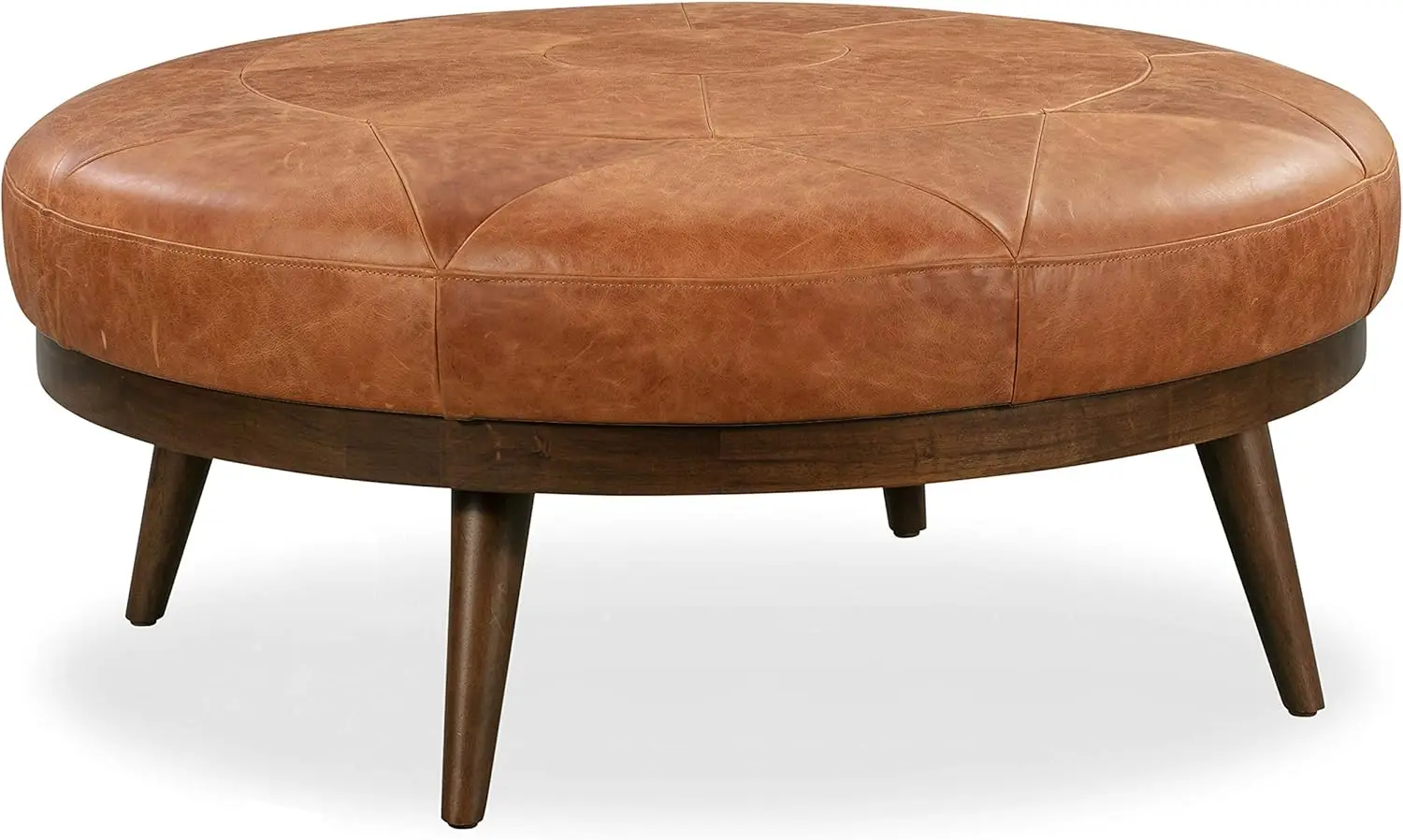 Gio Modern Leather Ottoman Pouf (Cognac Tan)