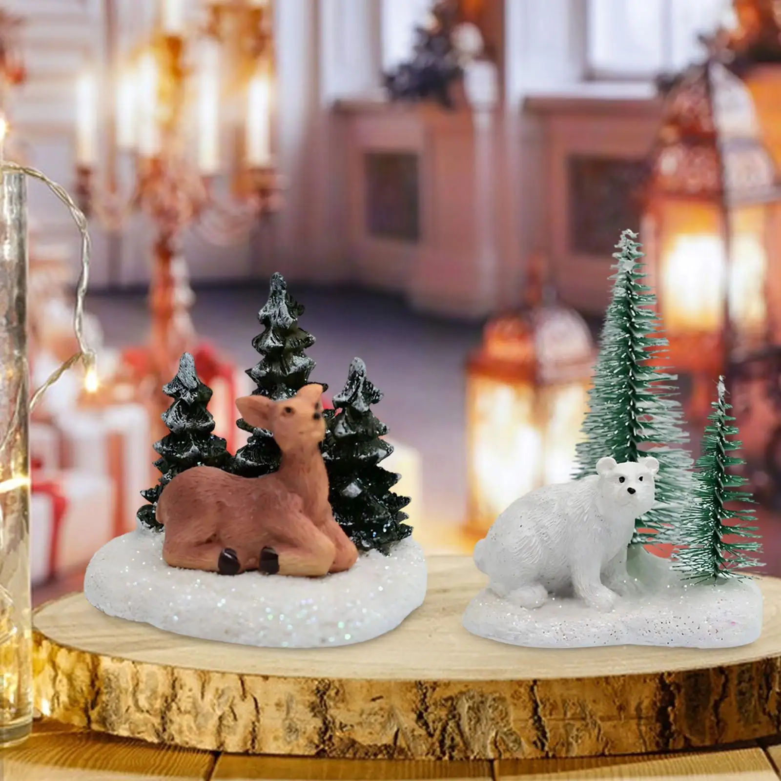 

Christmas Reindeer Miniature Figurine Resin Bear Deer Centerpieces Tabletop Ornament for Winter Home Holiday Decorations