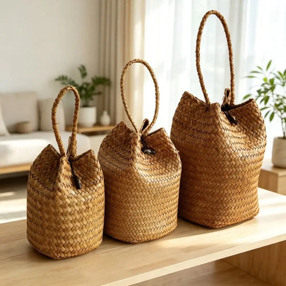 Handmade Straw Woven Handbag Simple Design Woven Texture Artistic Woven Bag Multifunctional Lightweight Straw Shopping Bag
