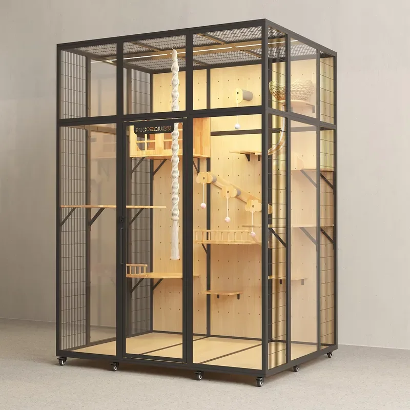 Custom Cat Condo with Locking Wheels Premium Rubber Wood Platforms Tempered Glass Walls Safe Retreat