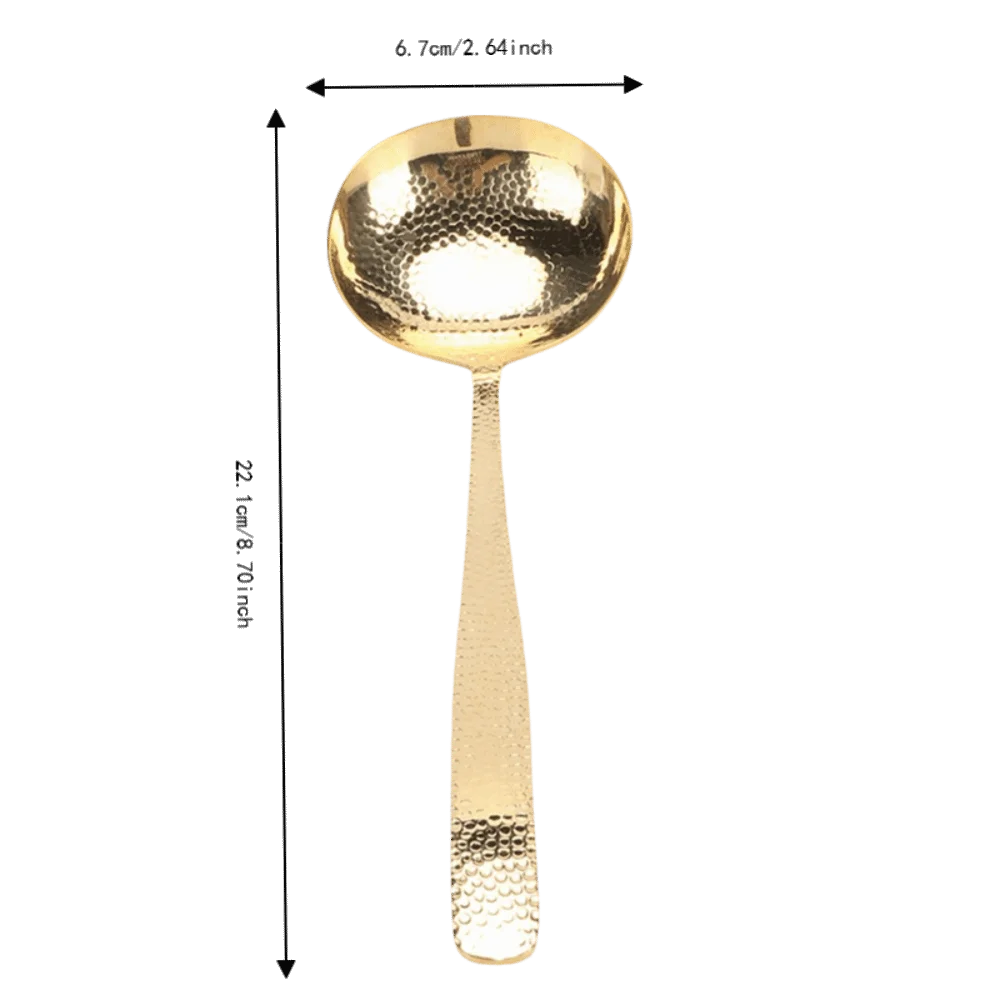 Multifunction Bright Gold Soup Ladle 304 Stainless Steel Hammered Texture Kitchen Ladle Balanced Weight Serving Ladle Hot Pot