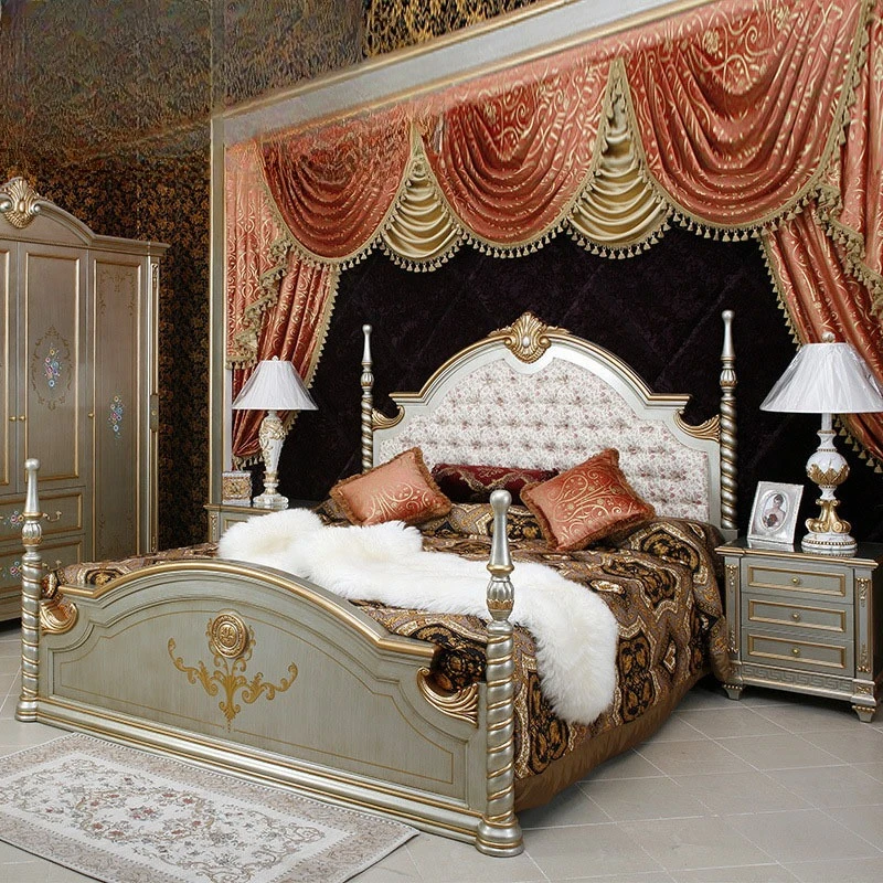 

European bedroom double bed furniture carved fabric soft bag bed 1.8 meters master bedroom double bed