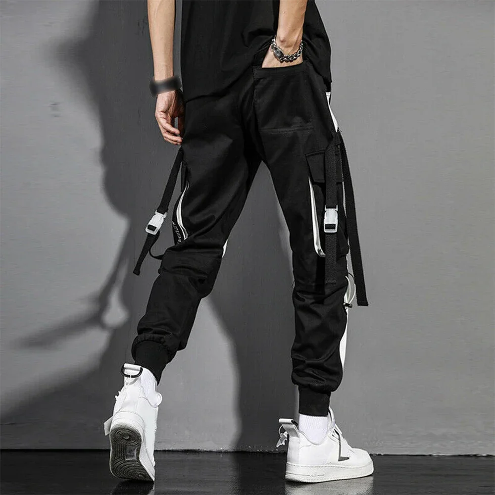 Fashion Men's Cargo Pants Multiple Pockets Strap Casual Trouser Streetwear Joggers Hip Hop Harem Pants Trousers Clothing