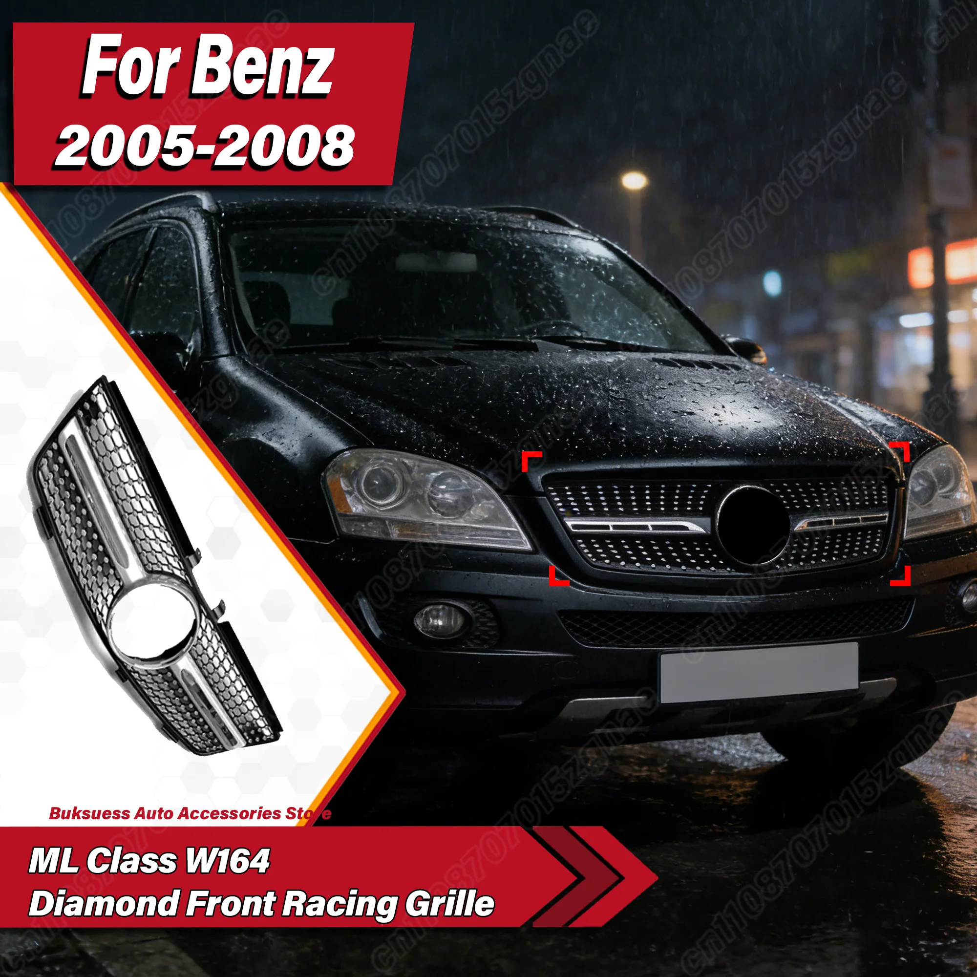 

For Mercedes Benz ML Class W164 2005 2006 2007 2008 Automobile Diamond Front Racing Grille ABS Body Decorate Modification Kit
