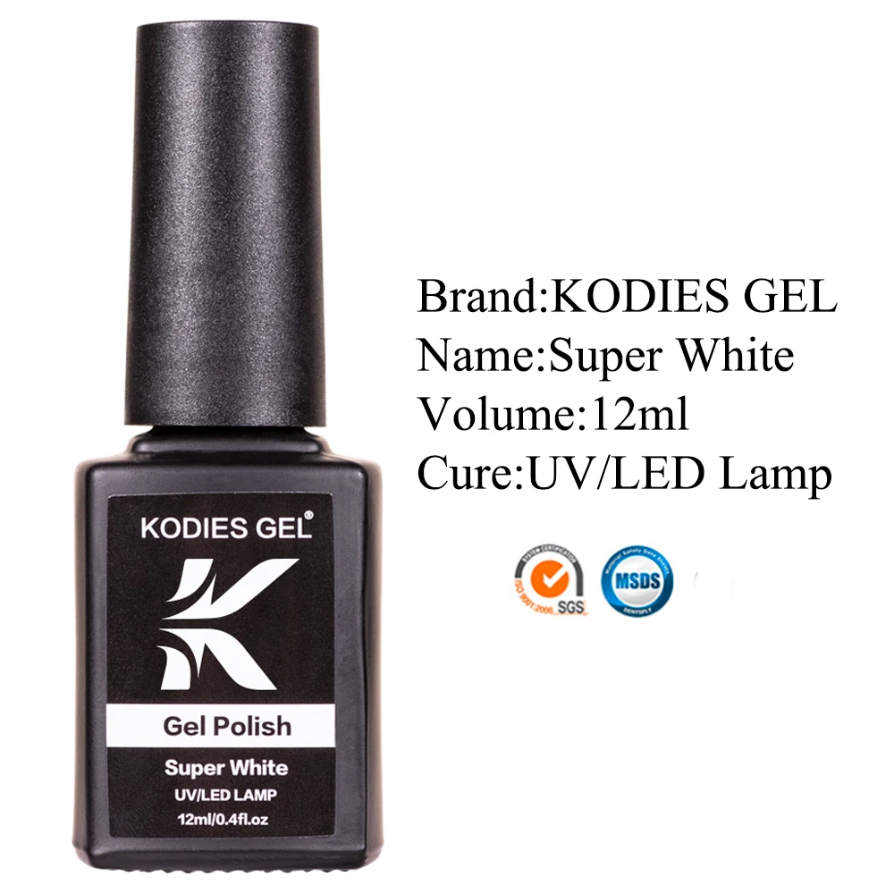 KODIES-세미 퍼머넌트 UV/LED 네일 폴리시 젤 15ML, 슈퍼 화이트, 젤 매니큐어, 풀 컬러 페인트, 네일아트