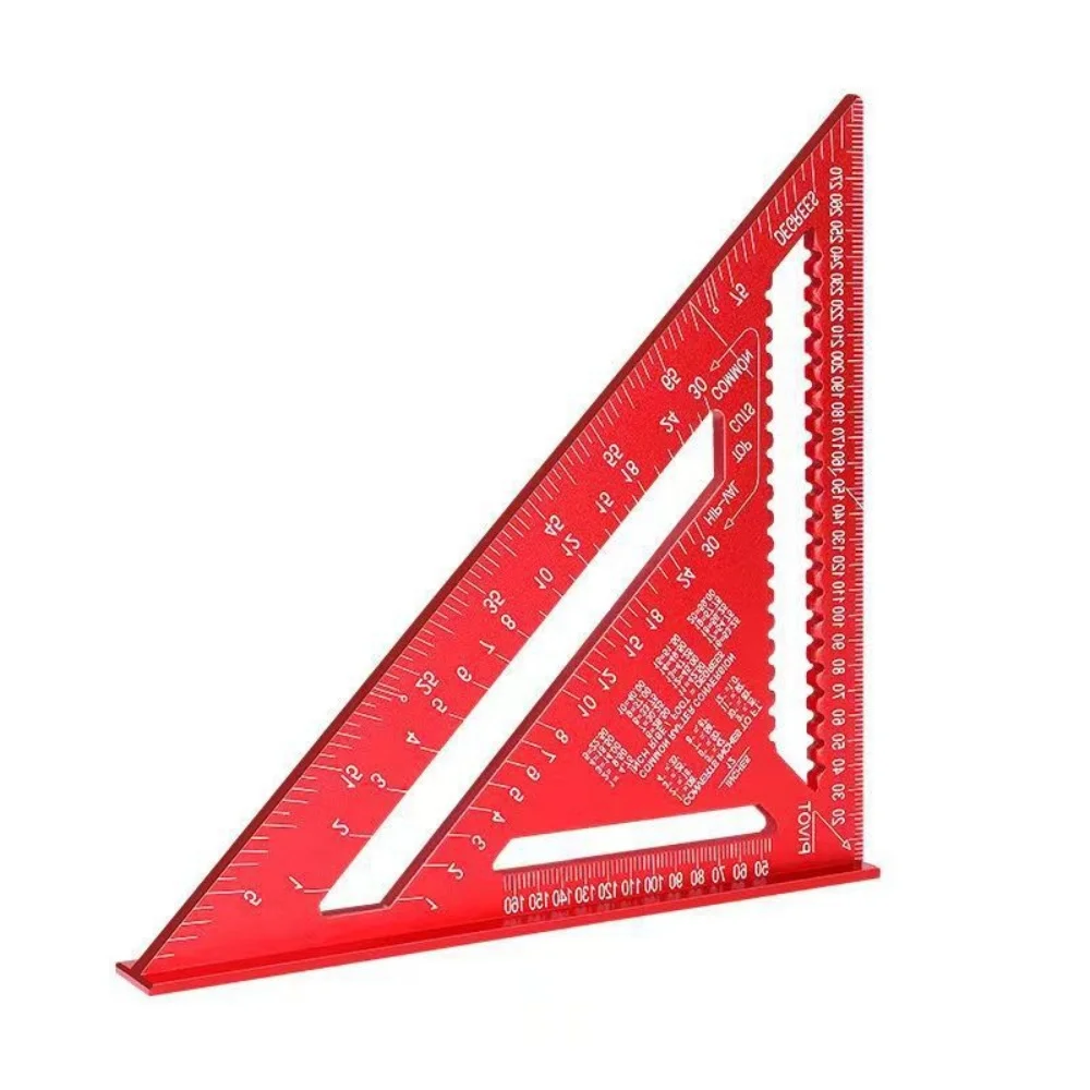 12 Inch Aluminum Triangle Ruler, Red Carpenter Square with Serrated Edge, Multi‑Function Woodworking Tool for Precise Measuring