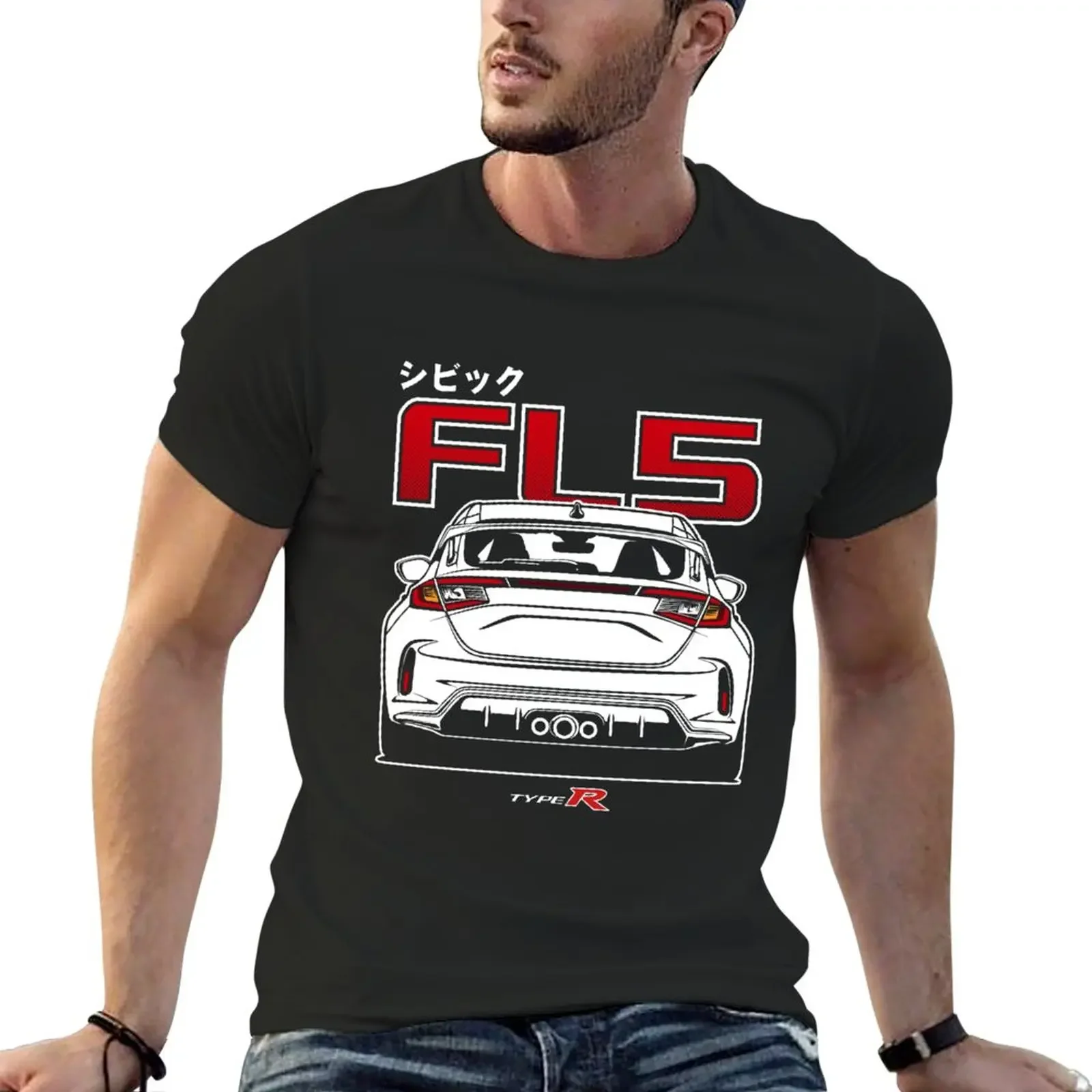 New Civic Type R FL5 White Print T-Shirt funny t shirts vintage clothes mens graphic t-shirts big and tall