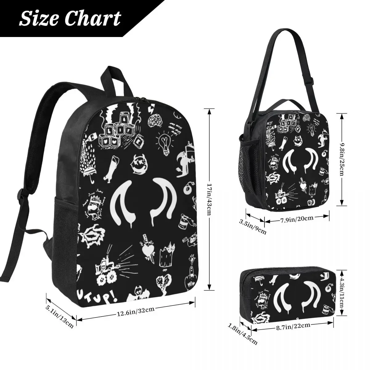 Yungblud Drawings Tattoo Sheet Backpack Student BookBag School Bag Computer Shoulder Bags 3ps Insulated Lunch Bag Pencil Case