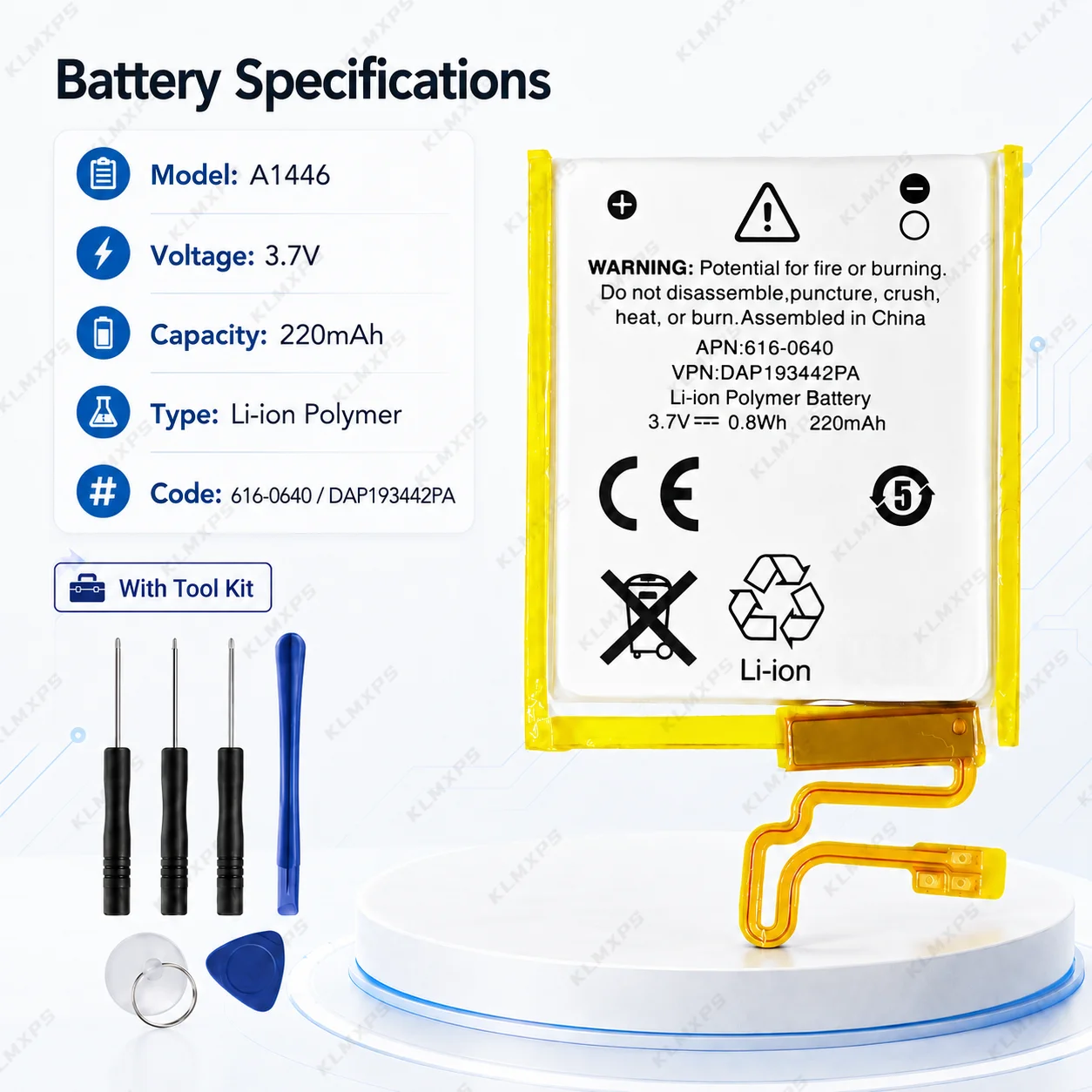 220mAh Replacement Battery for iPod Nano 7th Gen A1446 3.7V Rechargeable Li-ion Polymer Battery Repair Part
