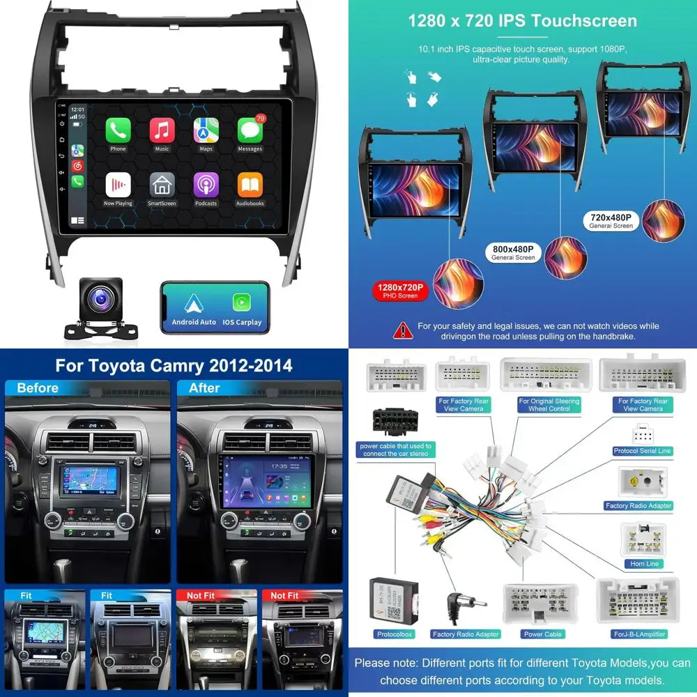 

10,2-дюймовый IPS HD сенсорный экран Автомобильный радиоприемник Беспроводной CarPlay Android Auto, GPS FM/SWC Bluetooth Резервная камера (подходит для Toyota Camr