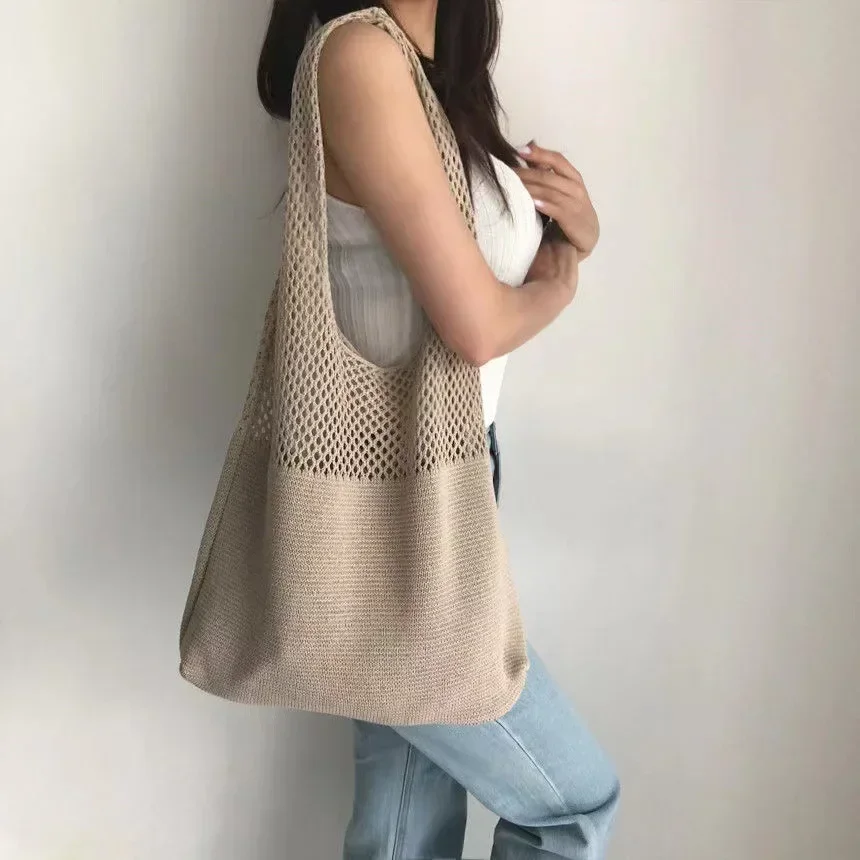 女性用ニットハンドバッグ,大容量トートバッグ,ビーチバッグ,夏,TOUB033-Designerコレクション