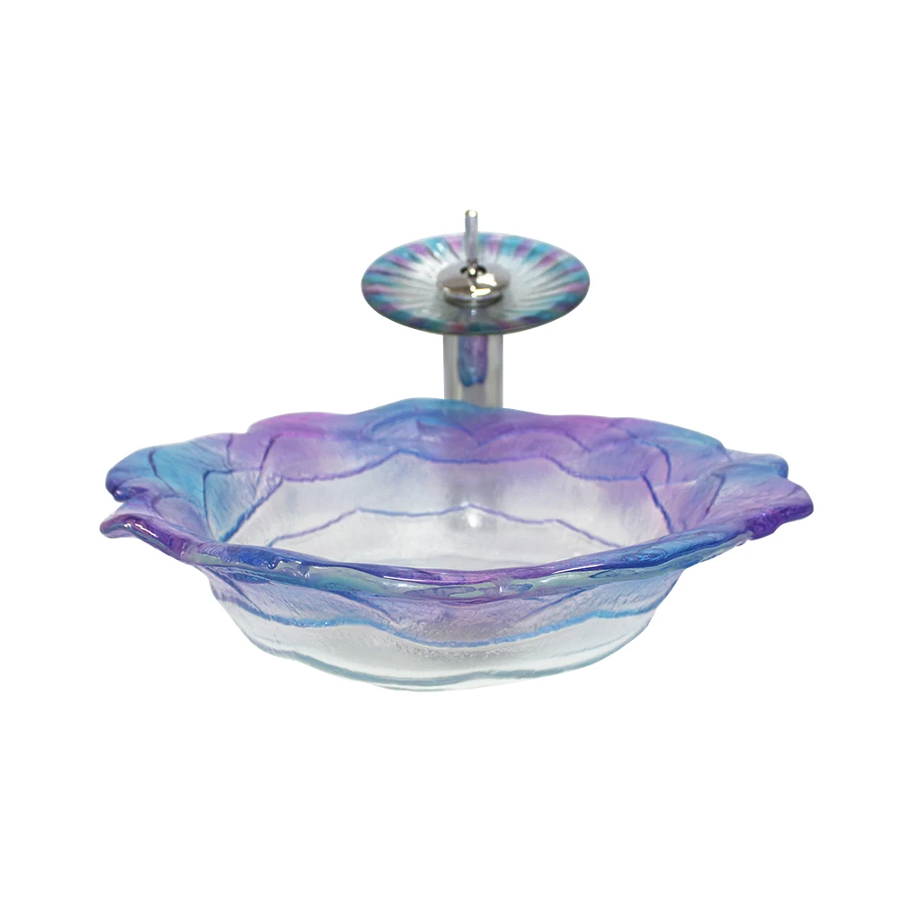 

j* Romantic Lavender Color Glass Washbasin Design Flower Shape Transparent Bathroom Tempered Glass Wash Basin
