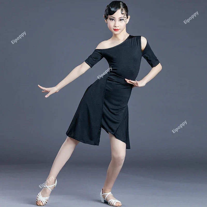 New Children Latin Dance Dress Summer Female Professional Training Suit Strapless Split Performance Competition Dance Wear