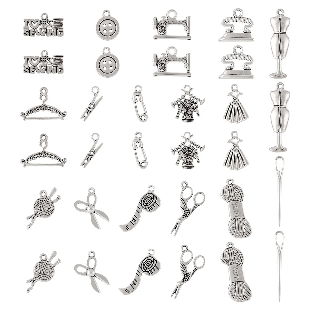 64Pcs Tibetan Style Alloy Pendants Antique Silver Color Sewing Machine Sweater Dress Charms for Jewelry Making Accessories